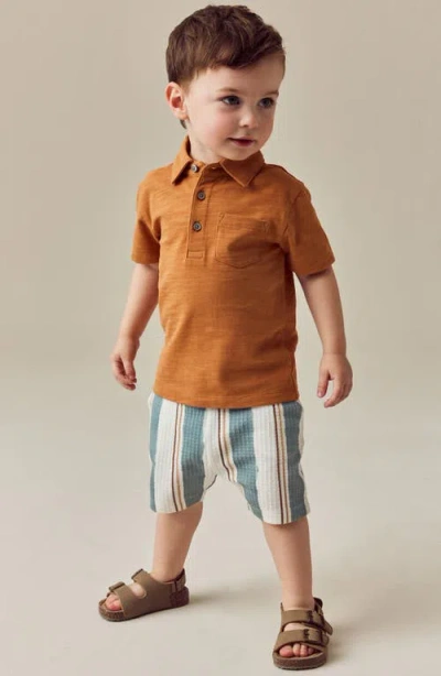 Next Kids' Textured Polo & Stripe Shorts Set In Brown