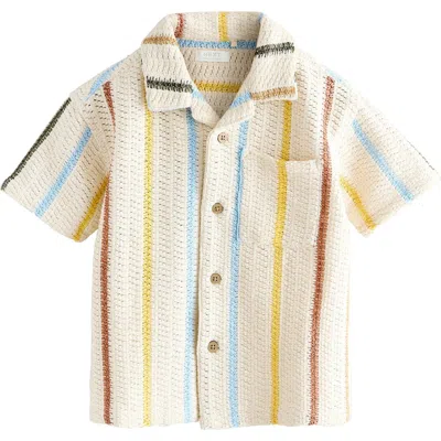 Next Kids' Textured Stripe Camp Shirt In Neutral