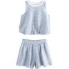 Next Kids' Textured Stripe Cotton Shorts In Blue