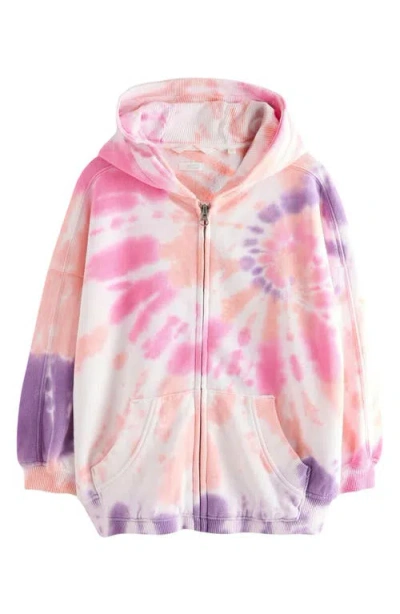 Next Kids' Tie Dye Zip-up Hoodie In Pink Multi Tiedye