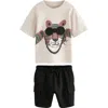 Next Kids' Tiger Cotton Graphic T-shirt & Cargo Shorts Set In Black/ivory/green Multi