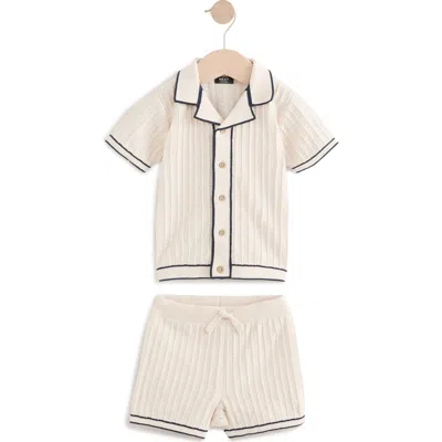 Next Babies'  Kids' Tipped Cotton Button-up Polo Sweater & Shorts Set In Neutral