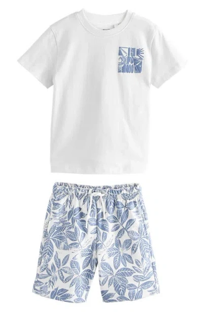 Next Kids' T-shirt & Drawstring Shorts Set In White