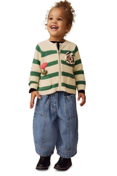 Next Kids' Tulip Appliqué Zip Sweater In Cream/green