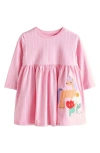 Next Kids' Unicorn Appliqué Long Sleeve Cotton Jersey Dress In Pink