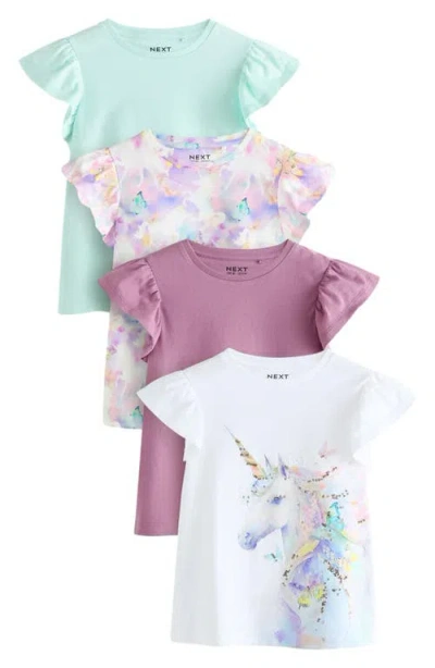 Next Kids' Unicorn Assorted 4-pack Cotton Graphic T-shirts In Cream