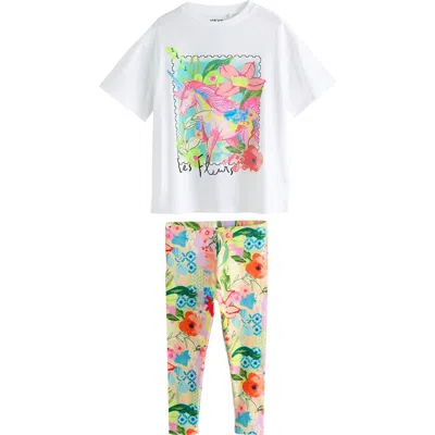 Next Kids' Unicorn Cotton Graphic T-shirt & Floral Leggings Set In White