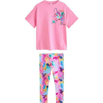 Next Kids' Unicorn Graphic T-shirt & Leggings Set In Pink