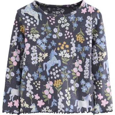 Next Kids' Unicorn Print Long Sleeve Cotton T-shirt In Blue