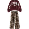 Next Kids' Varsity Graphic Sweatshirt & Leopard Print Pants Set In Red