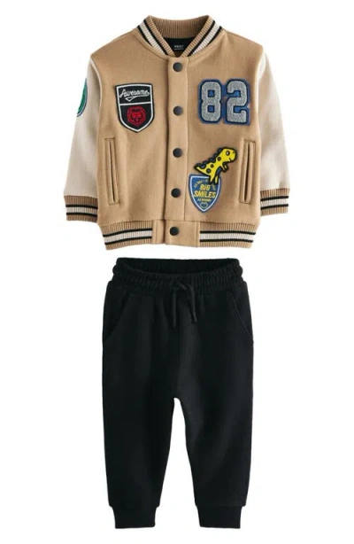 Next Kids' Varsity Jacket & Joggers Set In Khaki