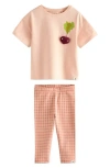 Next Kids' Vegetables Cotton Graphic T-shirt & Check Leggings Set In Pink