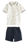 NEXT NEXT KIDS' VEHICLE PRINT COTTON POLO & SHORTS SET