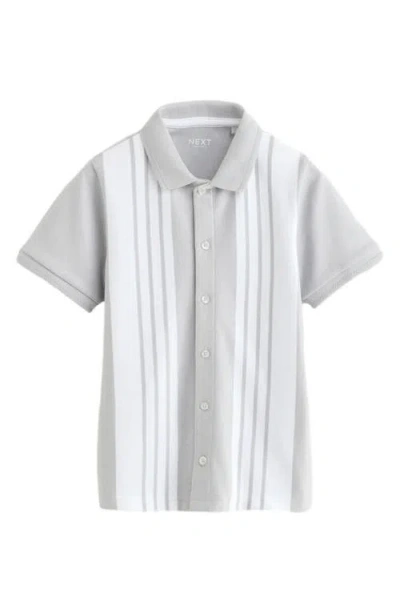 Next Kids' Vertical Stripe Cotton Button-up Polo In Grey