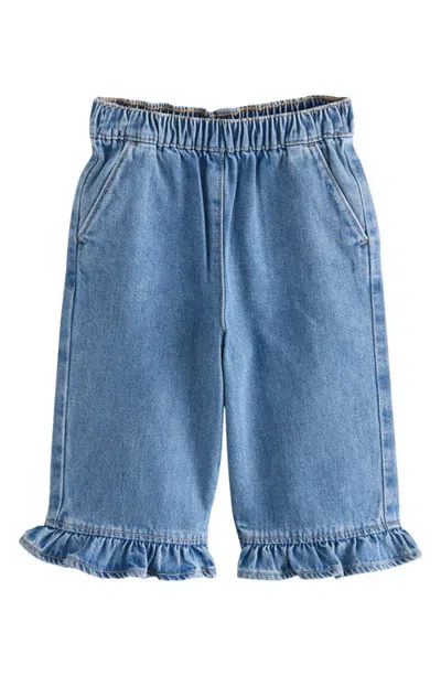 Next Kids' Wide Leg Frill Hem Jeans In Blue