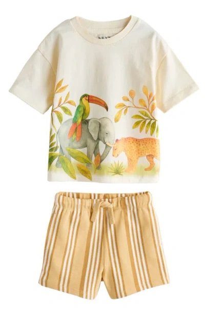 Next Kids' Wildlife Graphic Cotton T-shirt & Stripe Shorts Set In Brown