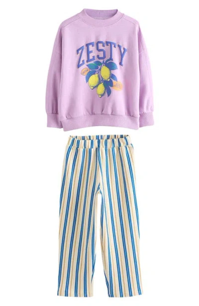 Next Kids' Zesty Graphic Sweatshirt & Stripe Pants Set In Purple