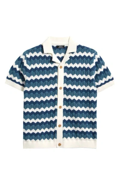 Next Kids' Zigzag Knit Button-up Shirt In Multi