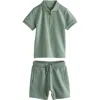Next Kids' Zip Polo & Drawstring Shorts Set In Green