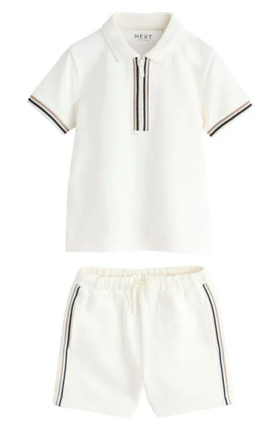 Next Kids' Zip Polo & Shorts Set In White