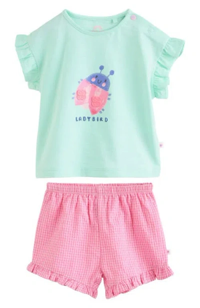 Next Babies'  Ladybird Graphic Cotton T-shirt & Gingham Shorts Set In Green