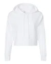 Next Level Women's Laguna Sueded Raw Edge Crop Hoodie In White