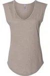 Next Level Women´s Festival Sleeveless Deep V-neck T-shirt In Grey