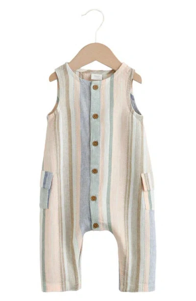 Next Babies'  Linen Blend Woven Stripe Romper In Multi