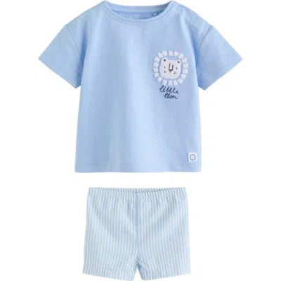 Next Babies'  Little Lion Cotton T-shirt & Seersucker Shorts Set In Blue