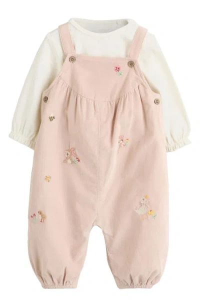 Next Babies'  Long Sleeve Bodysuit & Embroidered Dungaree Romper Set In Pink