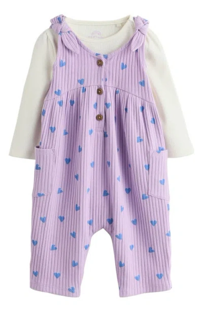 Next Babies'  Long Sleeve Bodysuit & Heart Print Overalls Set In Purple