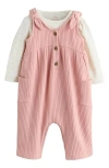 Next Long Sleeve Bodysuit & Ribbed Overalls Set In Pink