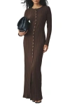 Next Long Sleeve Rib Maxi Dress In Brown