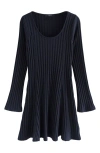 Next Long Sleeve Rib Minidress In Blue