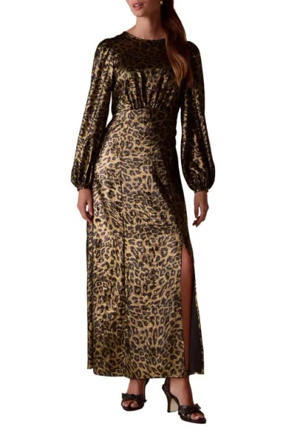 Next Metallic Animal Print Long Sleeve Maxi Dress In Yellow