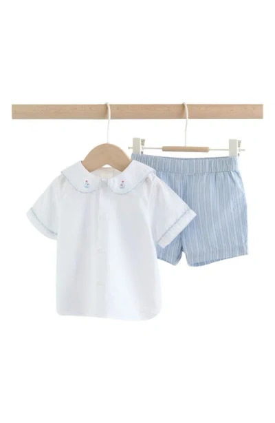 Next Babies'  Nautical Button-up Shirt & Stripe Shorts Set In Blue