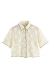 Next Palm Jacquard Mesh Button-up Shirt In Neutral