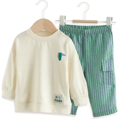 Next Babies'  Pet Graphic Sweater & Stripe Pants Set In Green