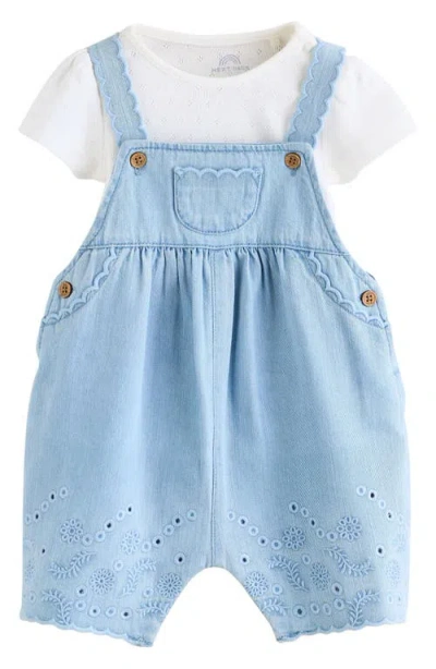 Next Babies'  Pointelle T-shirt & Eyelet Denim Overalls Set In Blue