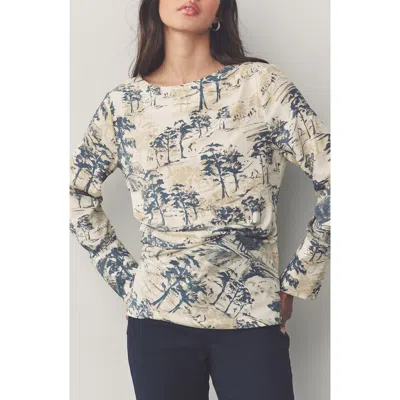 Next Print Ruched Long Sleeve Top In White