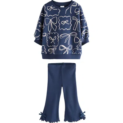Next Kids'  Print Sweatshirt & Flare Leggings Set In Blue
