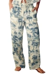 Next Tree Print Wide Leg Drawstring Pants In White/blue