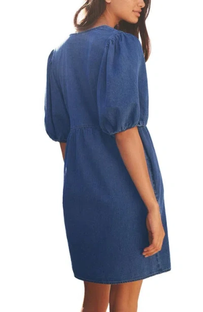 Next Puff Sleeve Denim Minidress In Blue