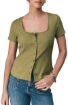 Next Rib Short Sleeve Button-up Top In Gray