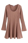 Next Ribbed Long Sleeve Minidress In Brown