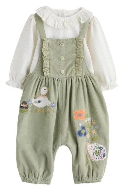 Next Babies'  Ruffle Collar Bodysuit & Appliqué Corduroy Overalls Set In Gray