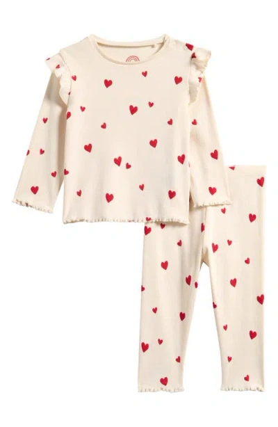 Next Babies'  Ruffle Heart Rib Top & Pants Set In Neutral