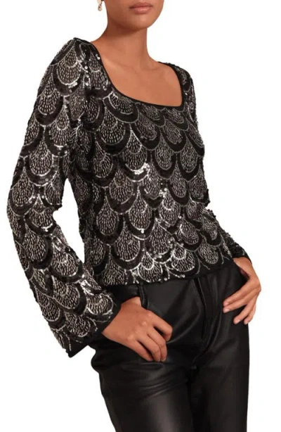 Next Sequin Geometric Top In Black