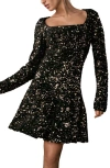 Next Sequin Square Neck Long Sleeve Minidress In Black