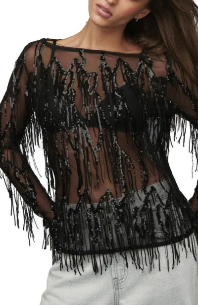 Next Sequin Tassel Top In Black